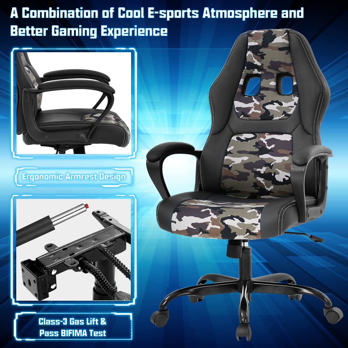 Gaming Chair PC Computer Chair Office Chair for Adult Teen Kids, Ergonomic PU Leather Gamer Chair with Lumbar Support