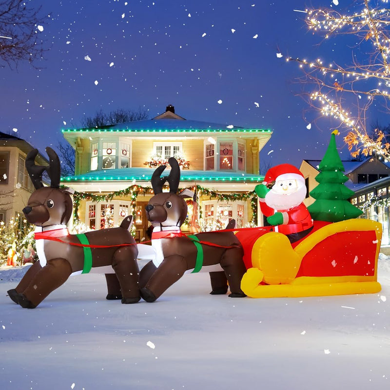 7.5 FT Christmas Inflatables Outdoor Decorations Blow Up Santa Claus on Reindeer Sleigh