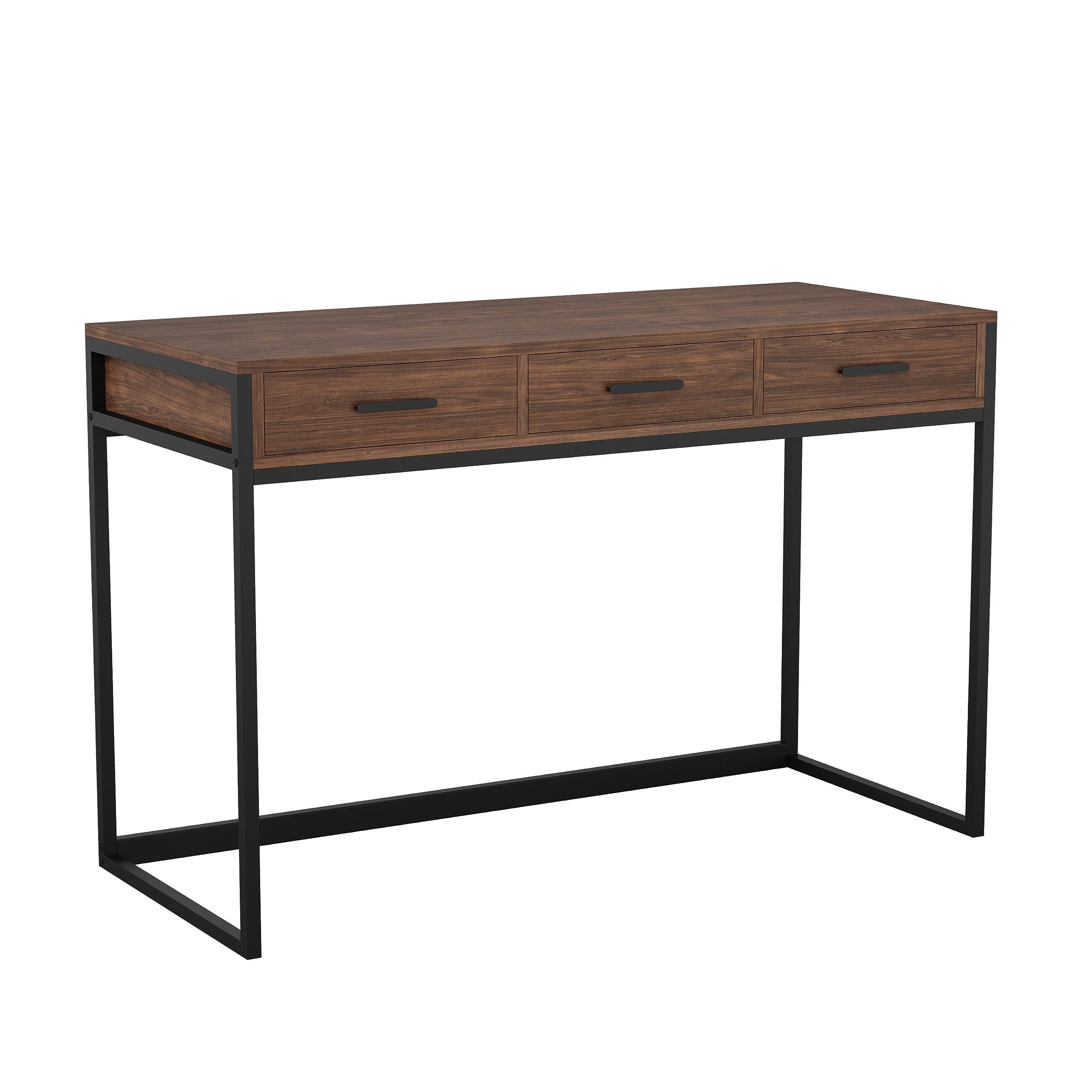 Ollie Home Office Desk with 3 Drawers in Walnut Wood Grain
