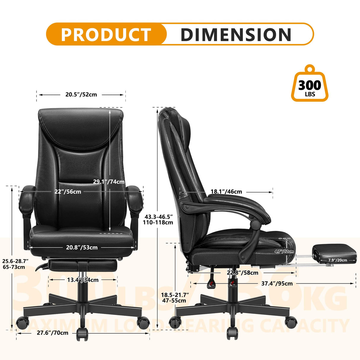 Ergonomic Office Chair, Big and Tall Executive Home Office Desk Chair