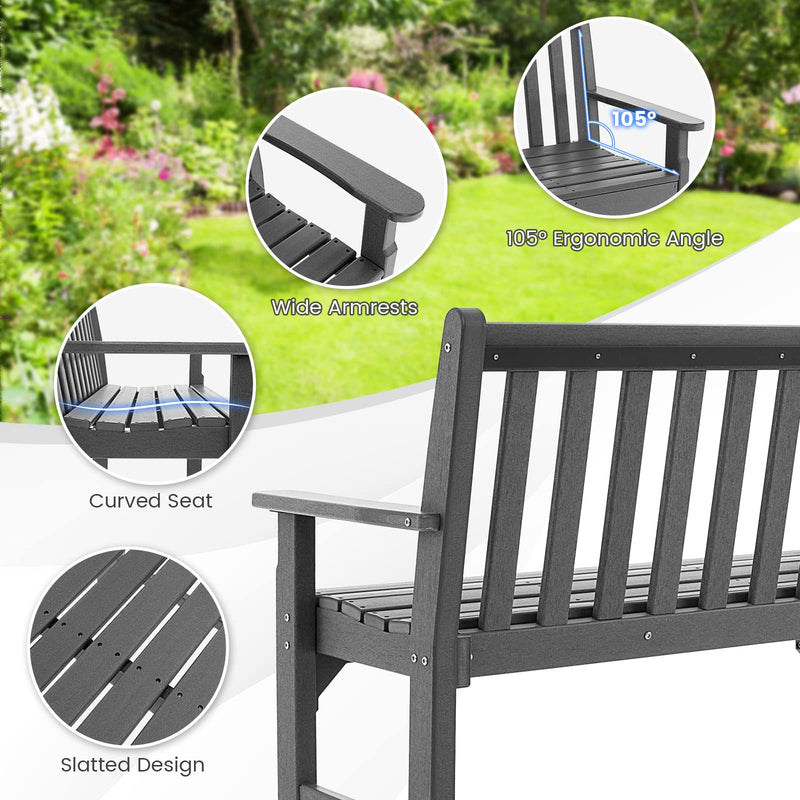 Outdoor Patio Garden Bench - All-Weather HDPE Patio Bench with Backrest