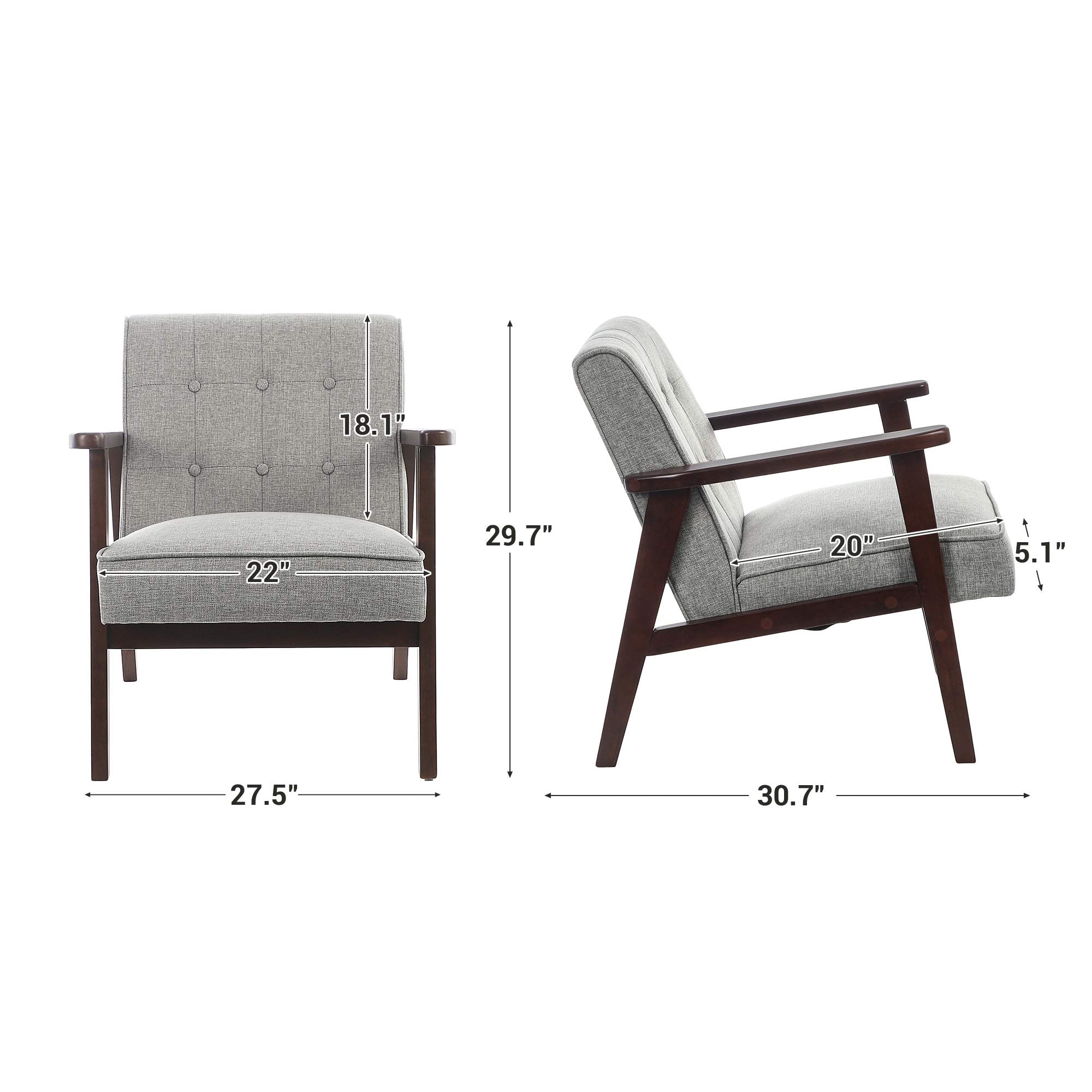 Leisure Chair with Solid Wood Armrest and Feet, Mid-Century Modern Accent Sofa