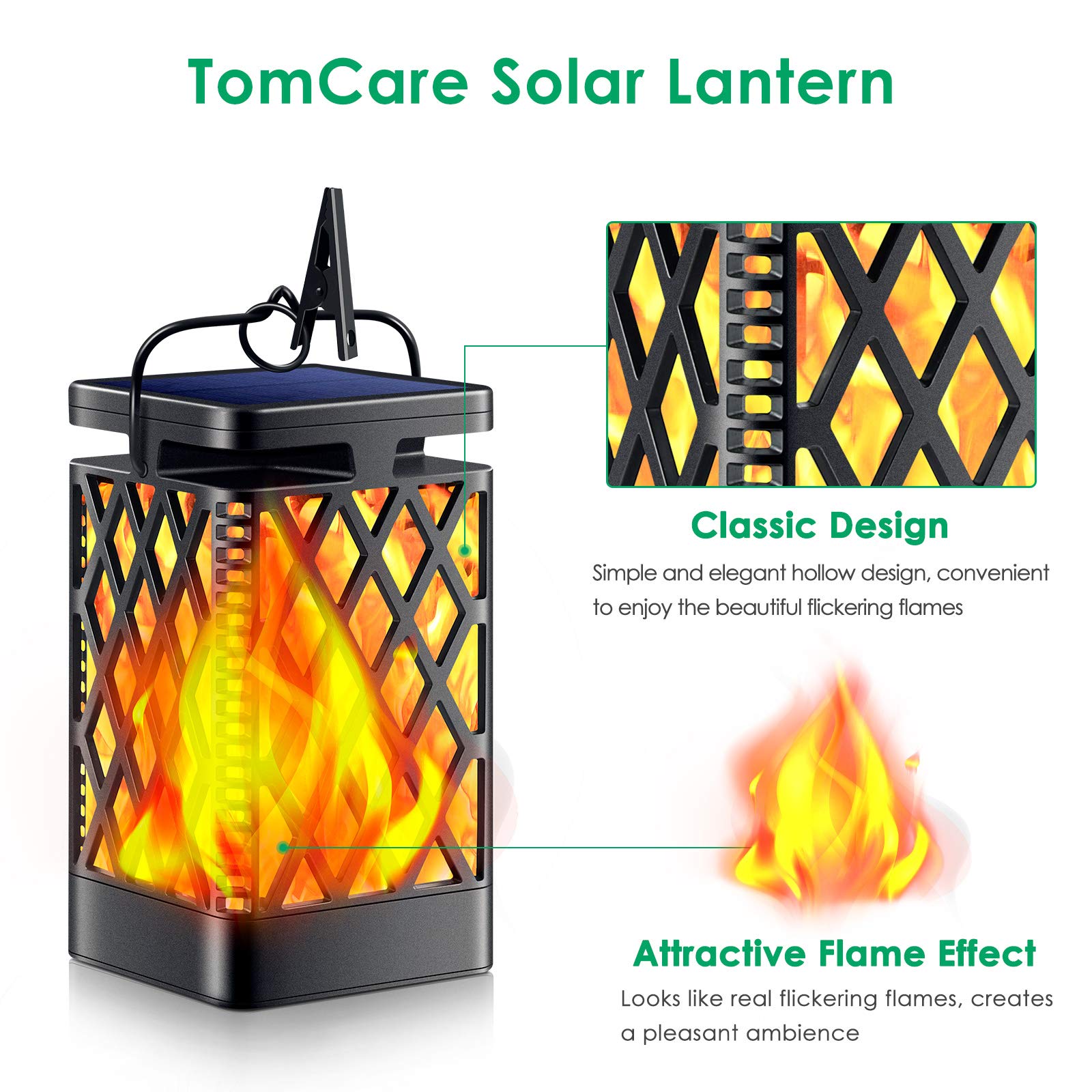 Solar Lights Flickering Flame Solar Lantern  Hanging Lanterns Decorative