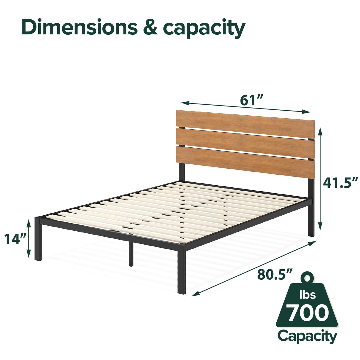 Paul Metal and Bamboo Platform Bed Frame Wood Slat Support