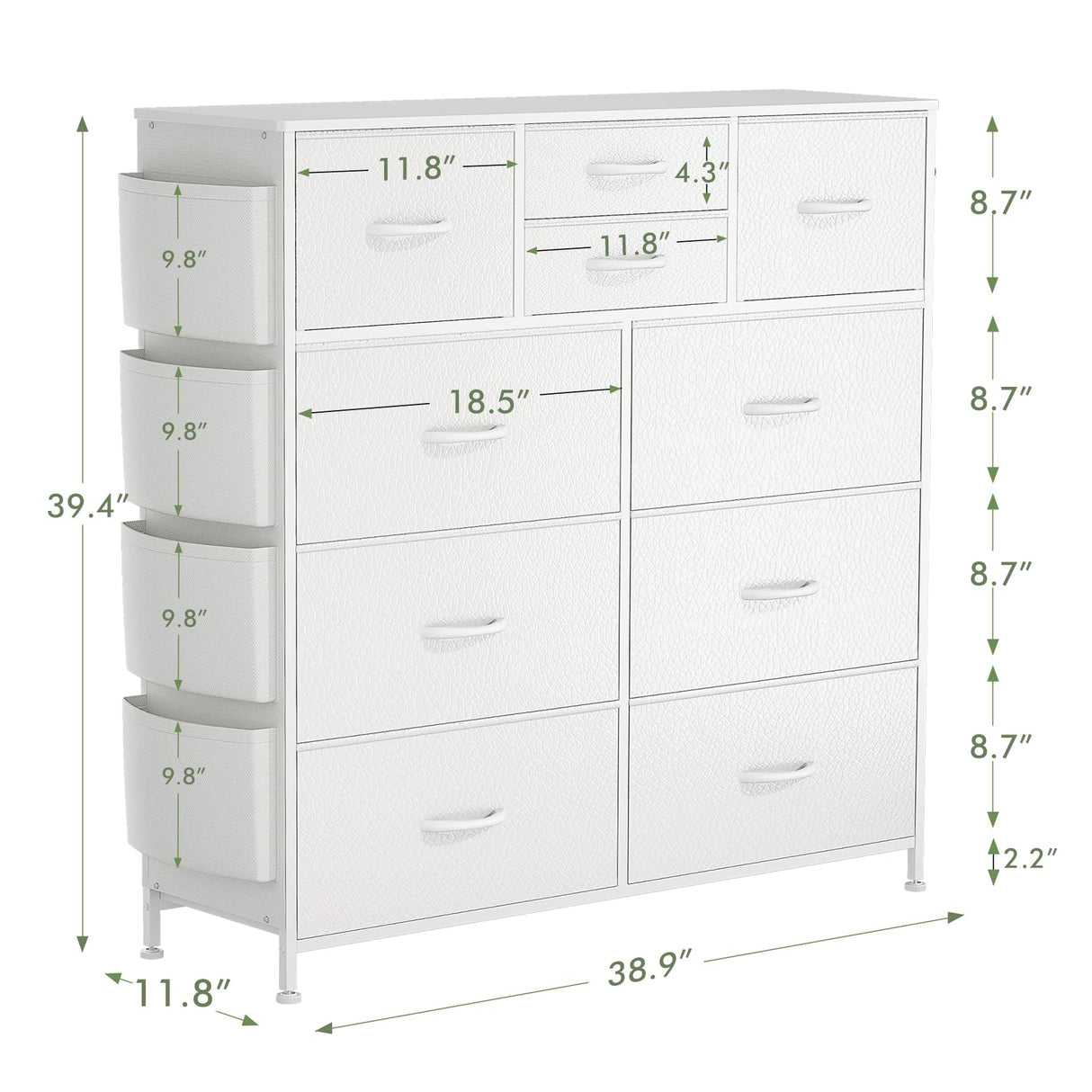 White Dresser for Bedroom with 10 Drawers Chest of Drawers