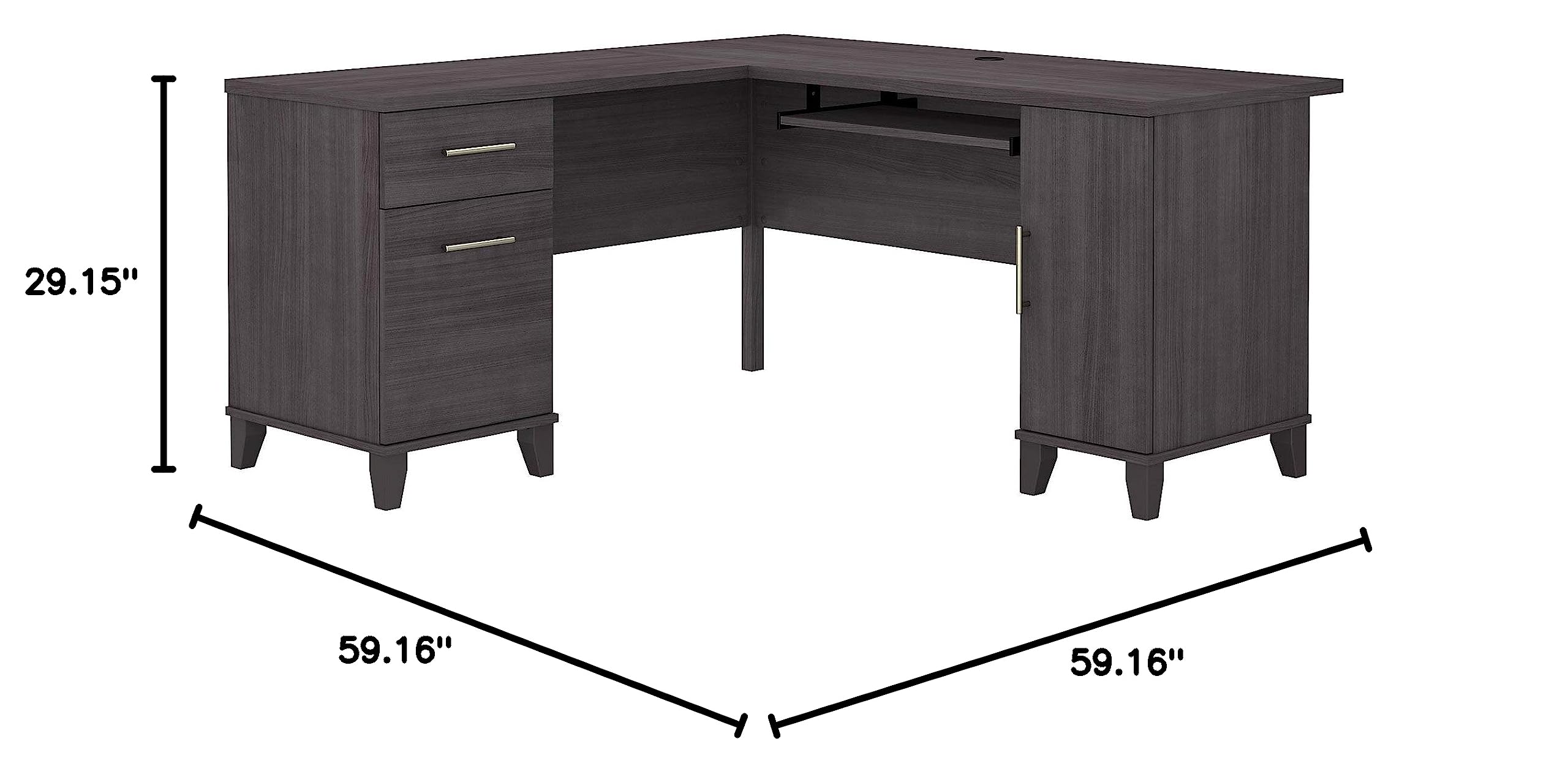 Somerset L Shaped Desk with Storage in Storm Gray Corner