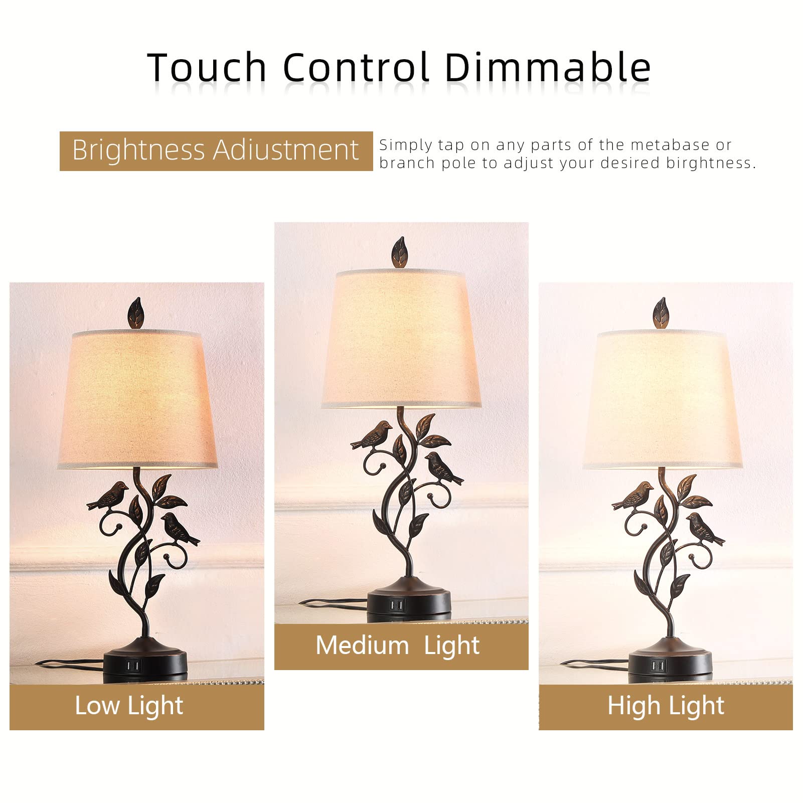 Set of 2 Touch Control Living Room Table Lamps