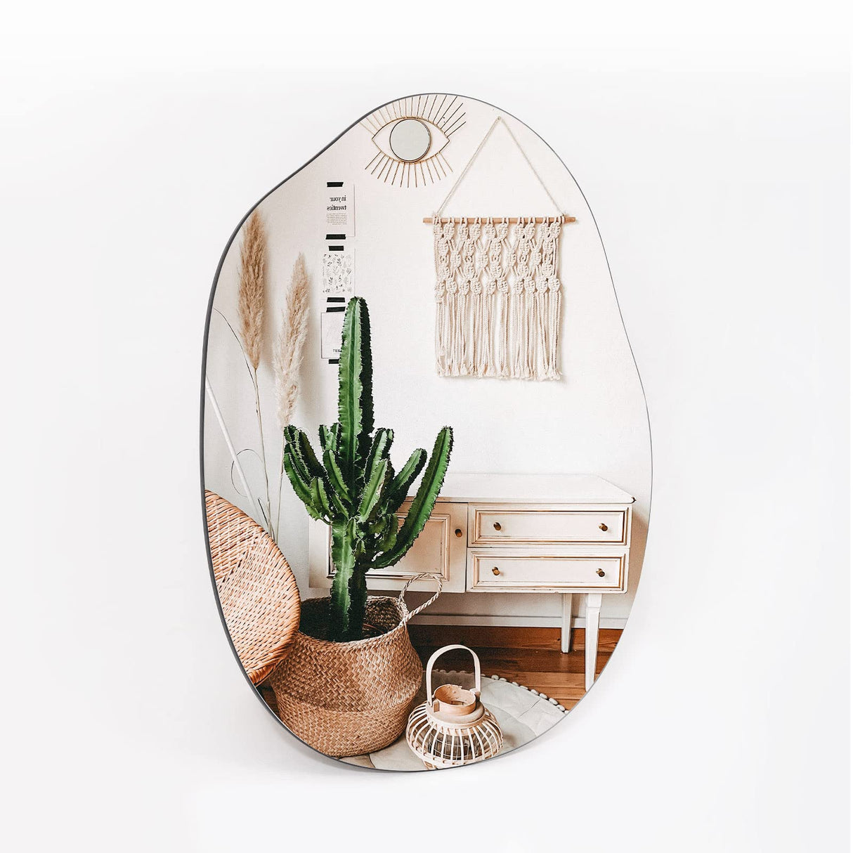 Irregular Wall Mirror Black Asymmetrical Bathroom Mirror Wood Framed Modern Decorative Vanity Mirrors