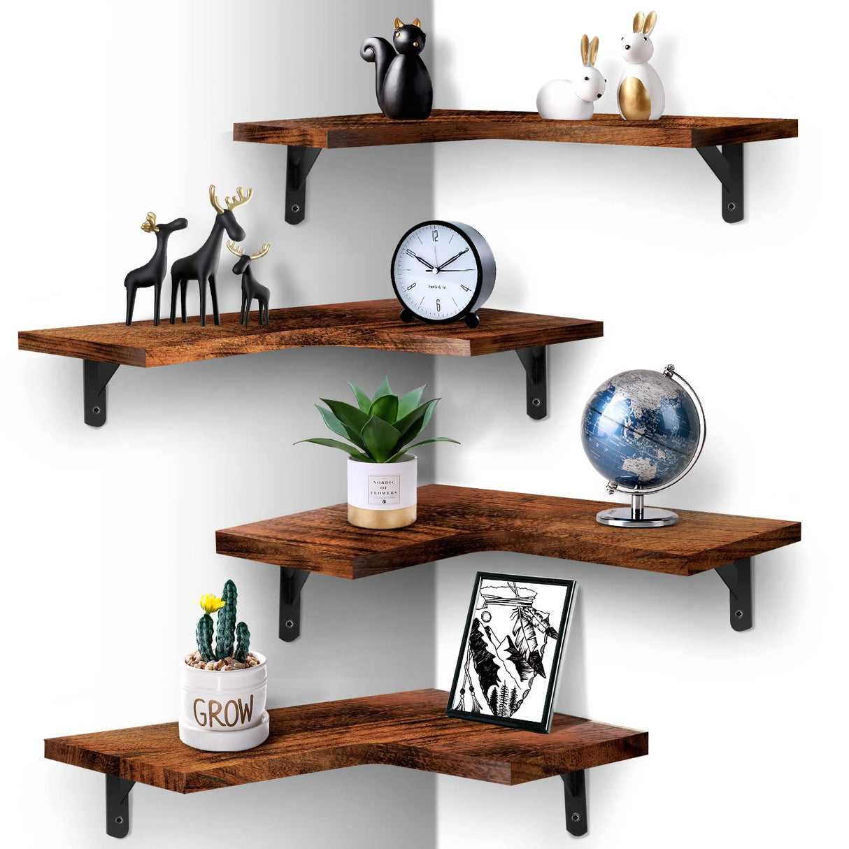 Floating Corner Shelves for Wall Décor Storage, Wall Shelves Set of 4