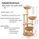 54" Modern Cat Tree Tower for Indoor Cats, Solid Oak Cat Scratching Tree