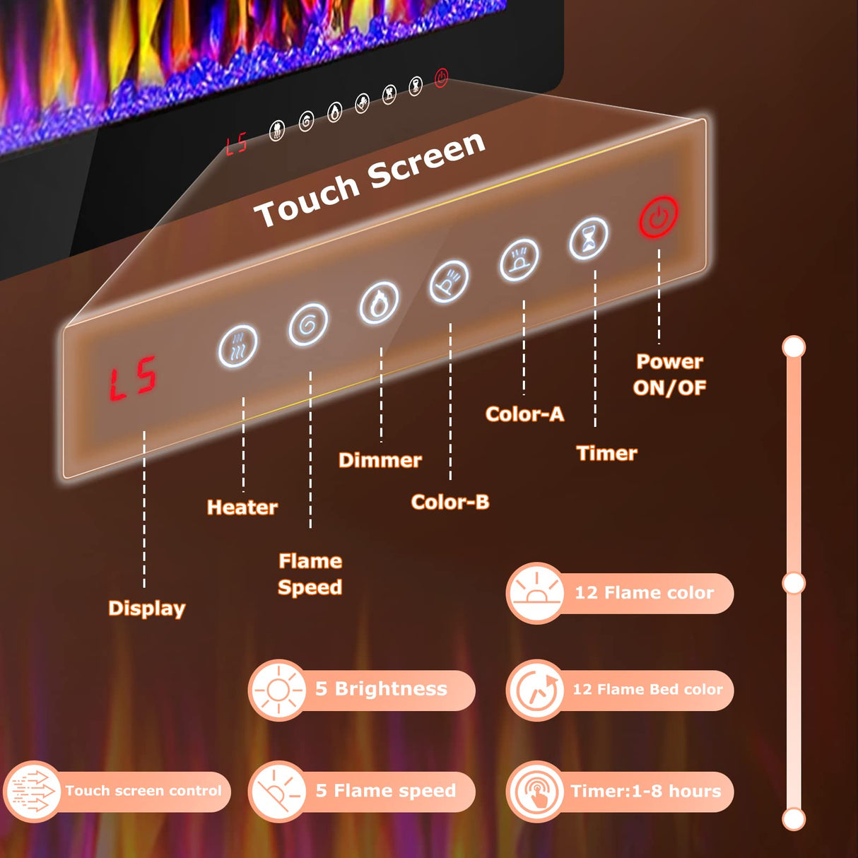 50 inch Electric Fireplace Recessed and Wall Mounted