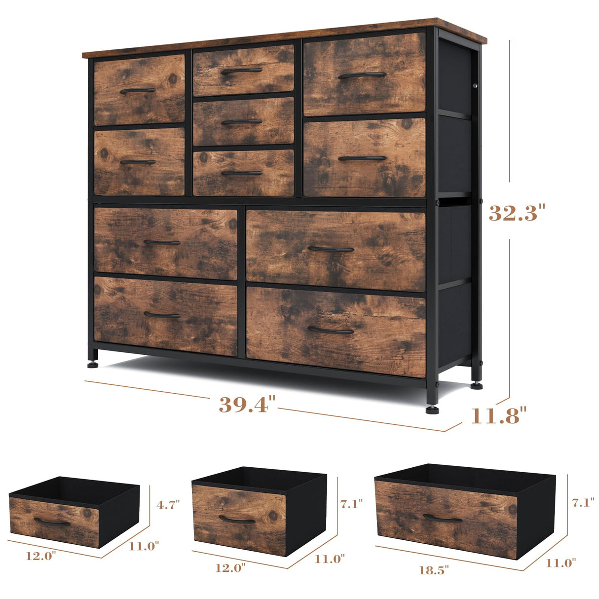 11 Drawers Dresser for Bedroom, Wide Dressers & Chests of Drawers