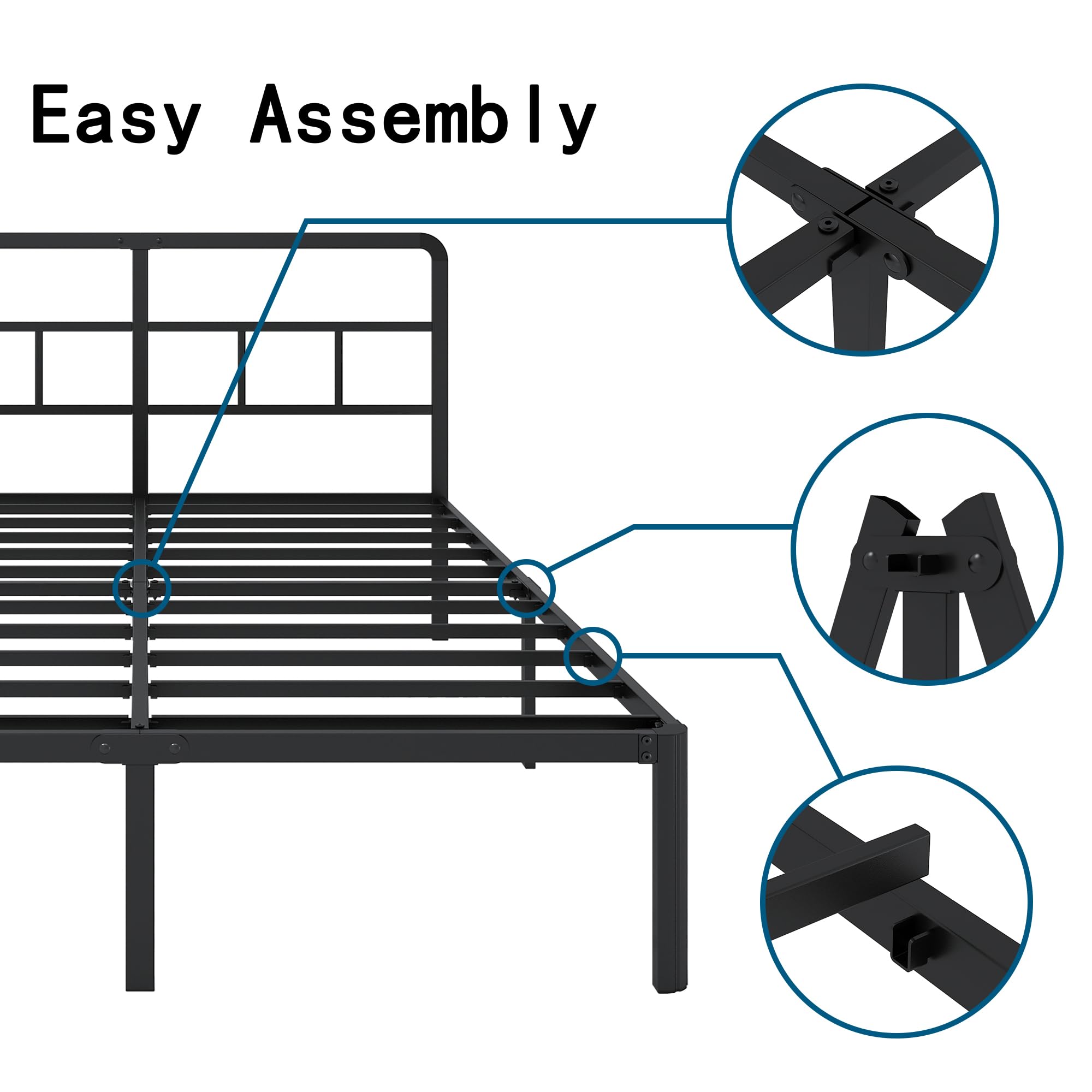 14 Inch Queen Size Bed Frame with Headboard, No Box Spring Needed