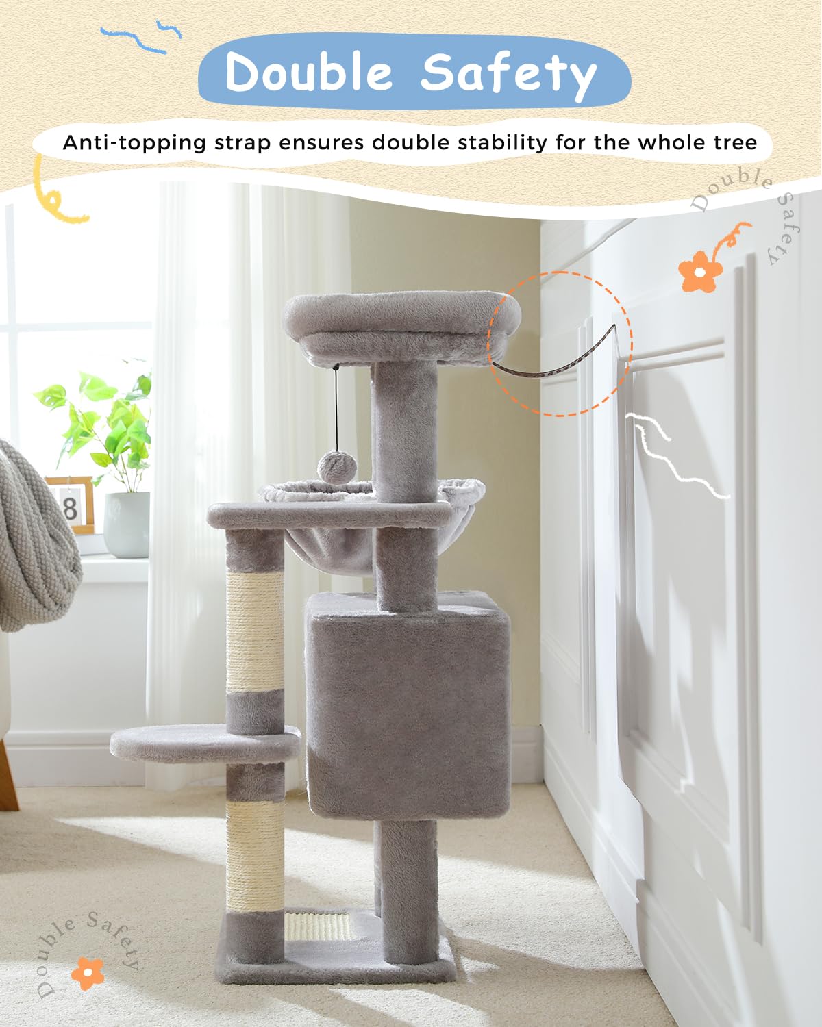 Cat Tree for Large Cats, Cat Tower for Indoor Cats with Large Hammock