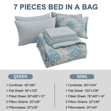 Blue Comforter Set  Damask Pattern Bed in a Bag Boho Paisley Bedding