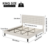 King Bed Frame, Button Tufted Upholstered Platform with Adjustable Headboard