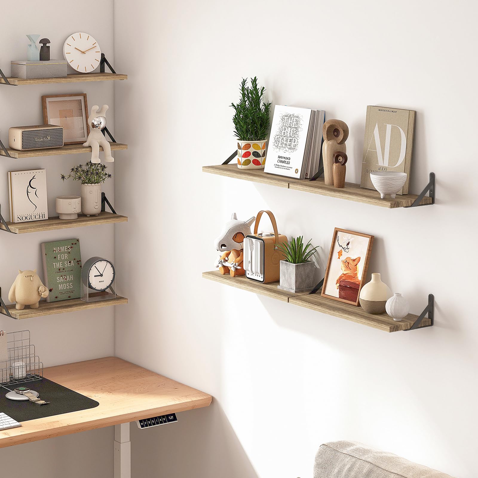 Floating Shelves Wall Shelves Width 4.7in Rustic Wood Set of 8, Wall Storage Shelves