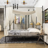 Metal Framed Canopy Four Poster Platform Bed Frame with Bed Storage Platform Bed