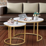 Round Coffee Table Set of 2 Modern Nesting Golden Frame Circular