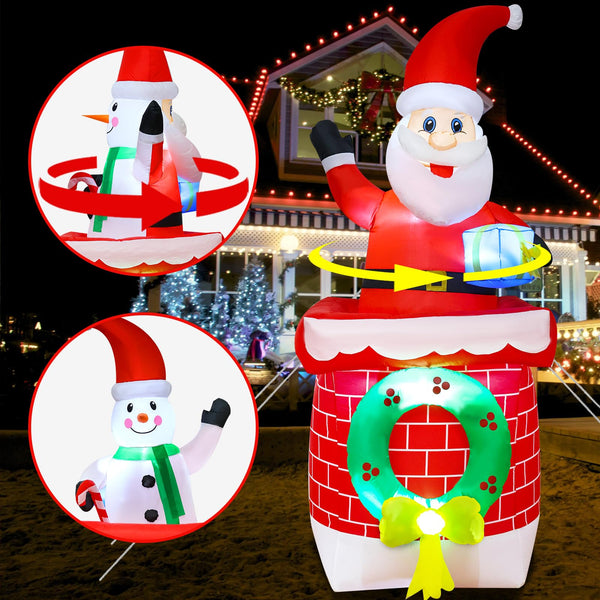 W 8ft Double-Sided Christmas Inflatables Outdoor Decorations with Rotating Snowman