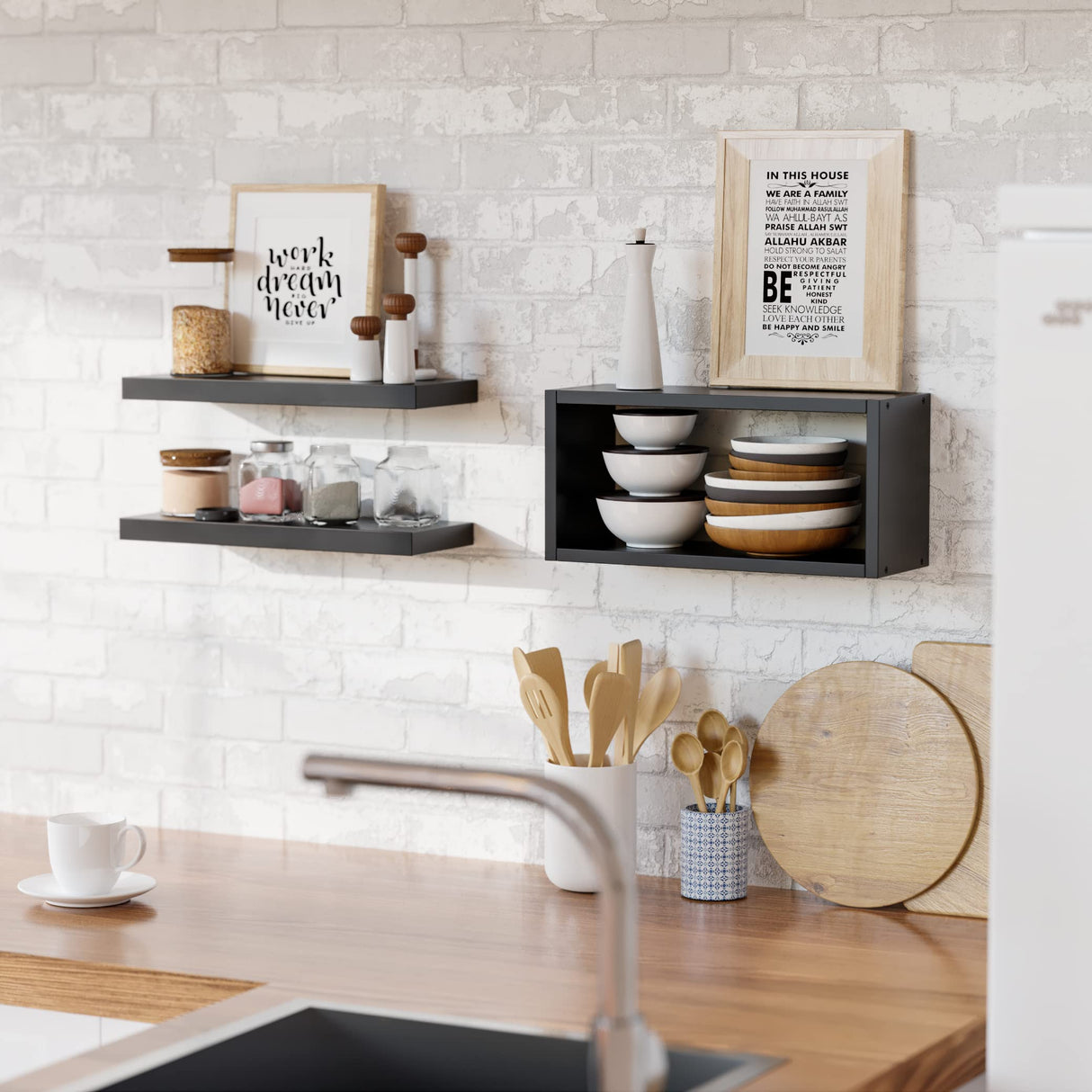 Black Floating Shelves Set of 3, Modern Bathroom Shelves Wall Mounted Shelves