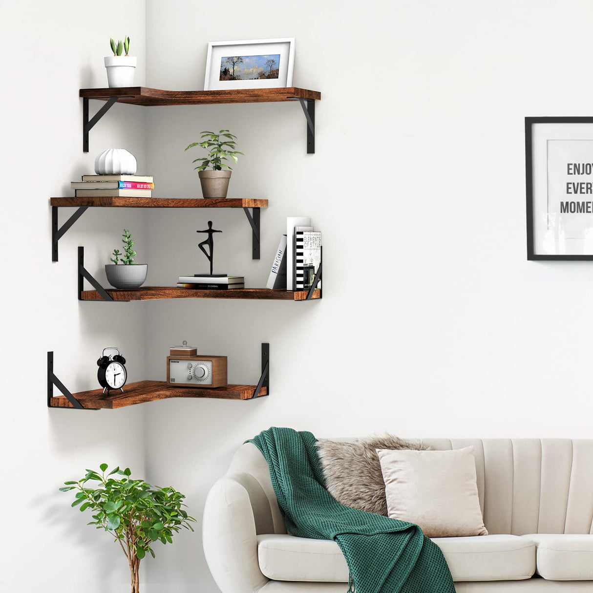 Floating Corner Shelves for Wall Décor Storage, Wall Shelves Set of 4