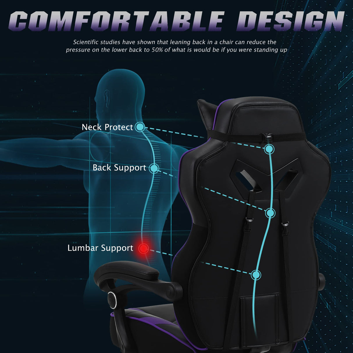 Purple Gaming Chair, Reclining Computer Chair with Footrest, High Back Gamer Chair with Massage, Large Computer Gaming Chair