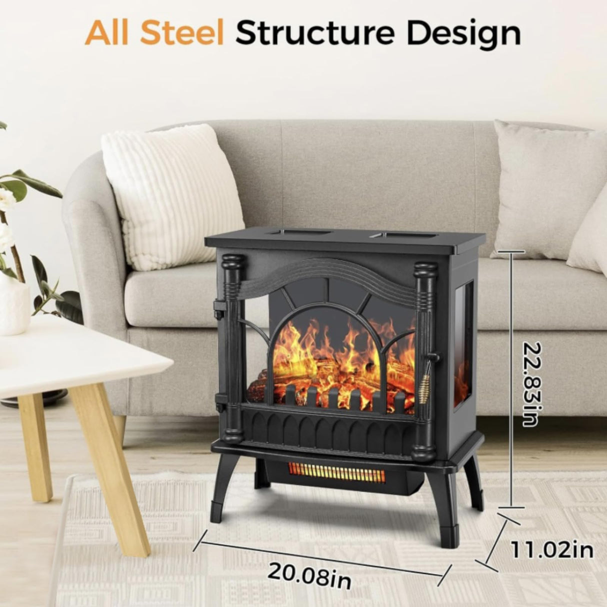 1000/1500W Electric Fireplace with Realistic Flames Effect