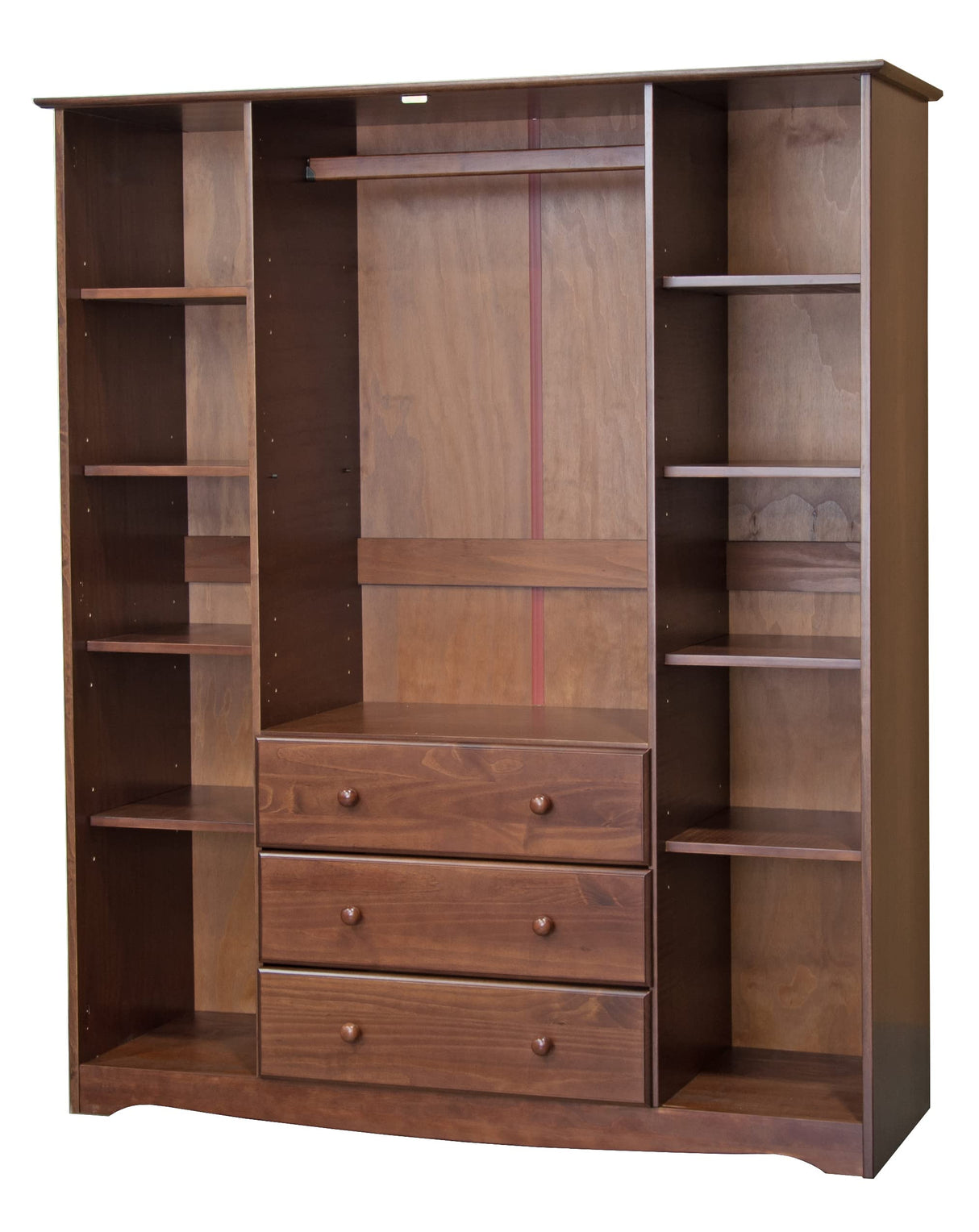 100% Solid Wood Family Wardrobe/Armoire/Closet, Mocha. 3 Clothing Rods Included