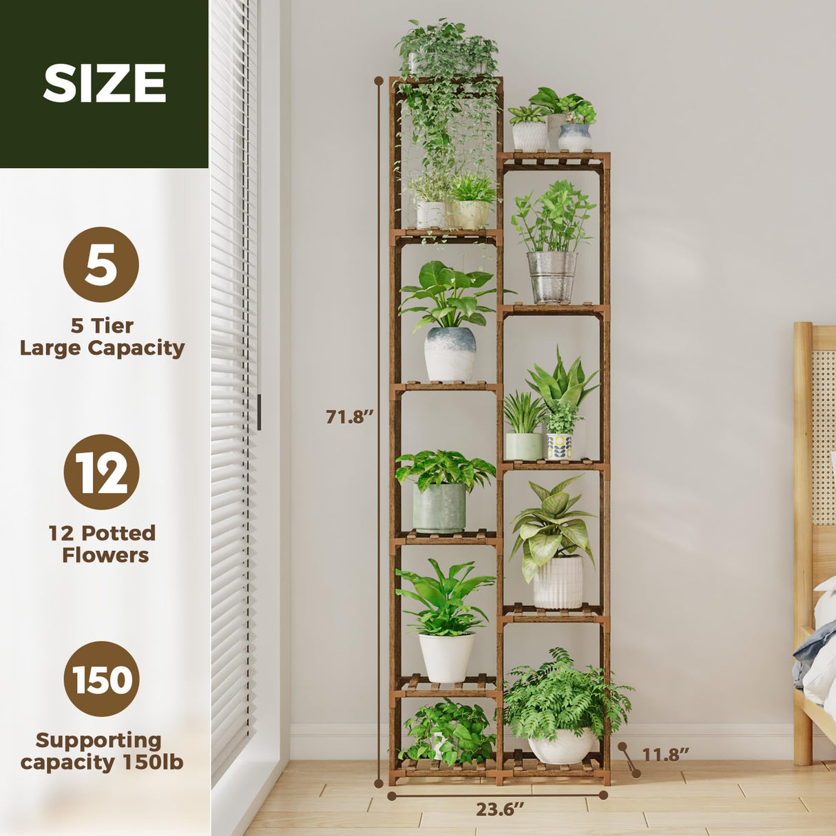 Tall Plant Stand Indoor Wood Outdoor Tiered Plant Shelf for Multiple Plants