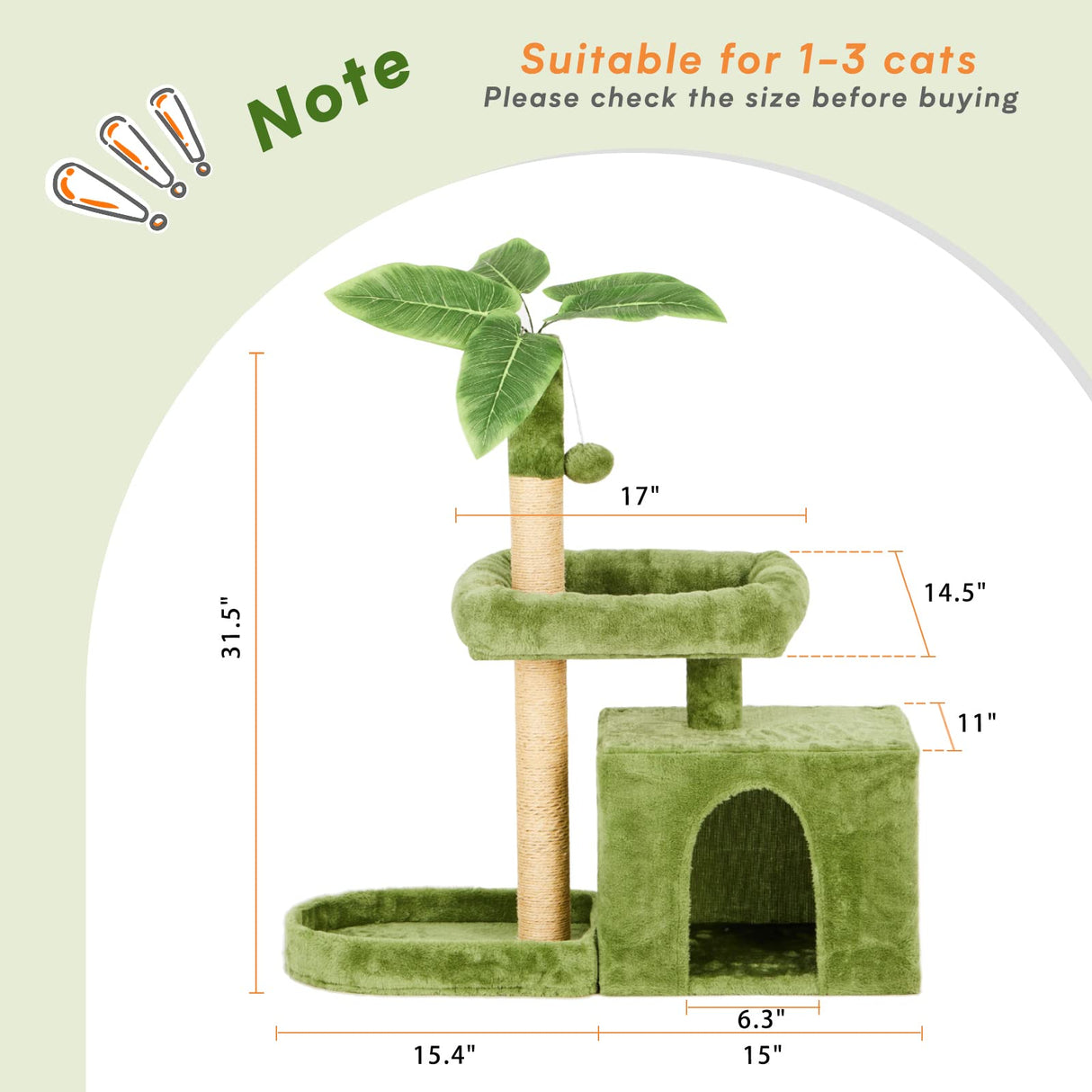 31.5" Cat Tree/Tower for Indoor Cats with Green Leaves, Cat Condo Cozy Plush Cat House