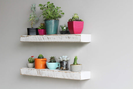 Accent Floating Shelves | Reclaimed Wide Plank Barn Wood with Floating Brackets