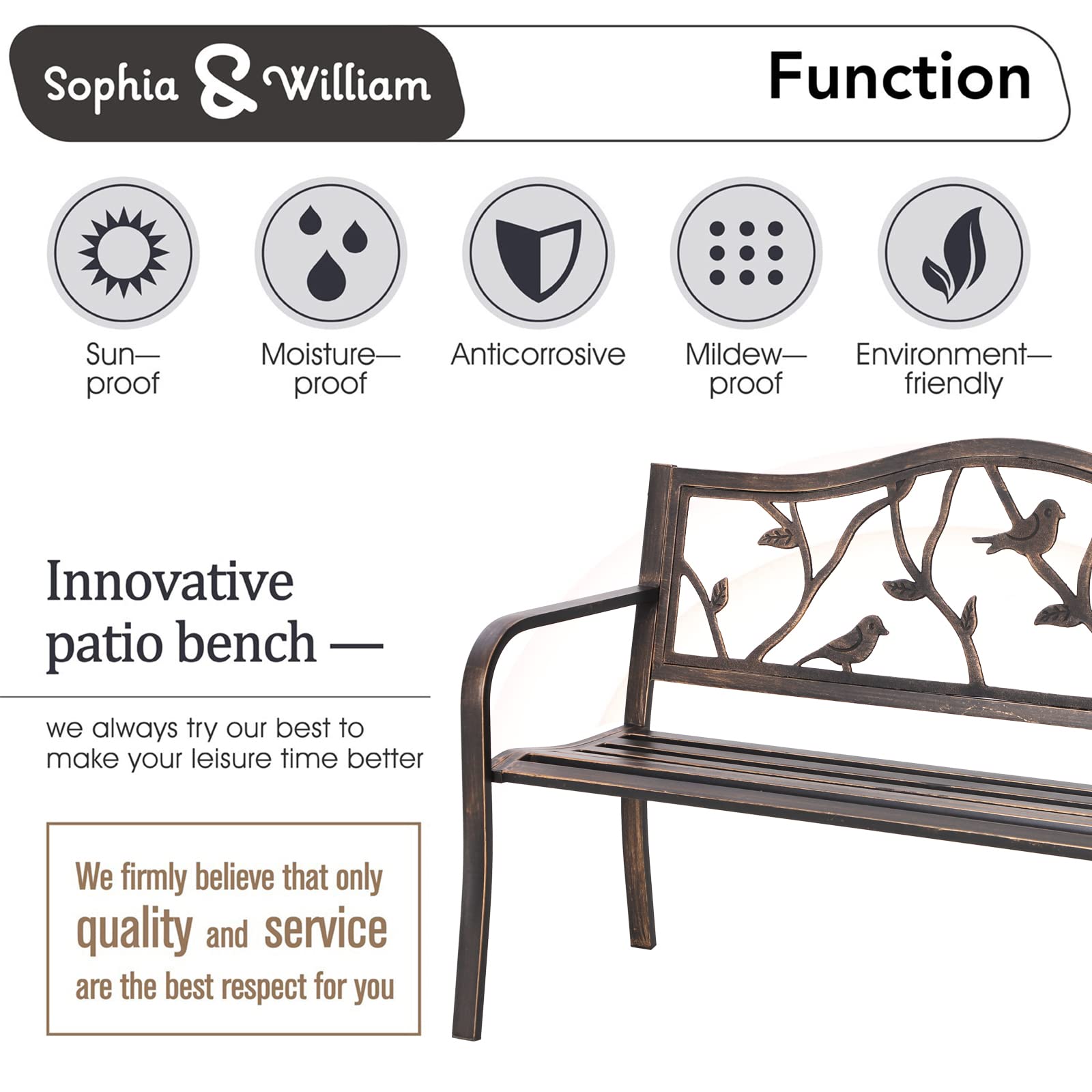 Outdoor Garden Park Bench Patio , Bench with Backrest and Armrests