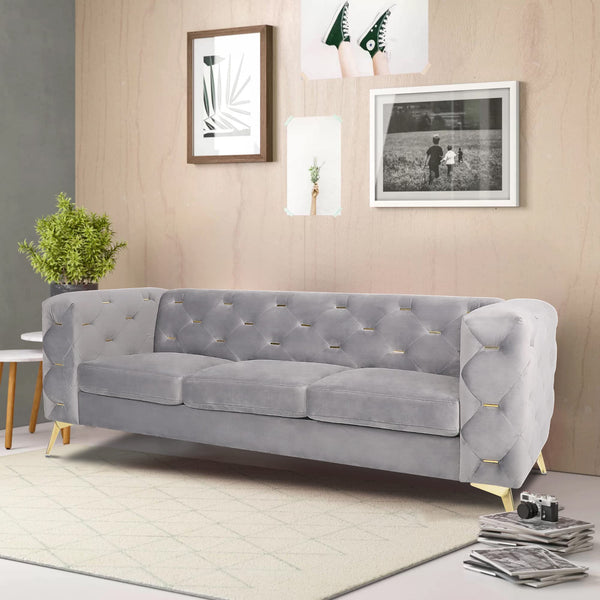 Chesterfield Loveseat, Modern 2 Seater Accent Sofa Velvet Couch with Square Arms