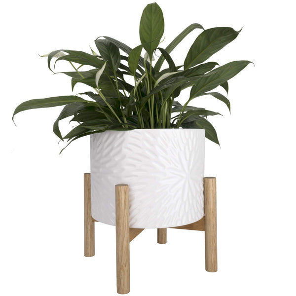 Planter with Stand Ceramic Plant Pot with Stand - 8 Inch Unique Modern Flower Pots
