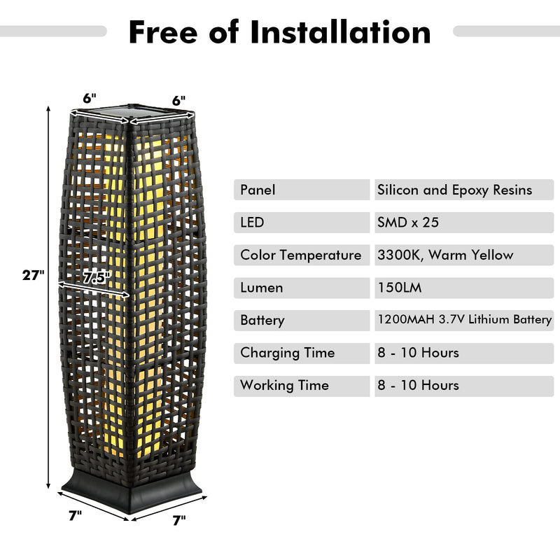 2-Piece Outdoor Solar Powered Floor Lamps, IP65 Waterproof Wicker Floor Lamps
