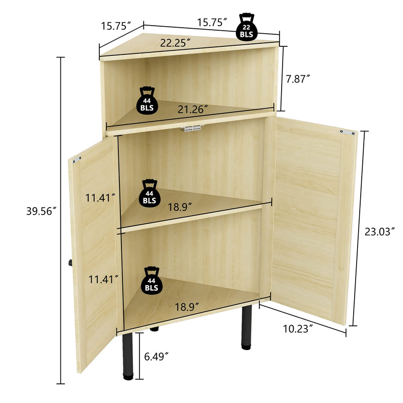 4-Tier Corner Cabinet with Doors & Shelves,Rattan Corner Bar Cabinet