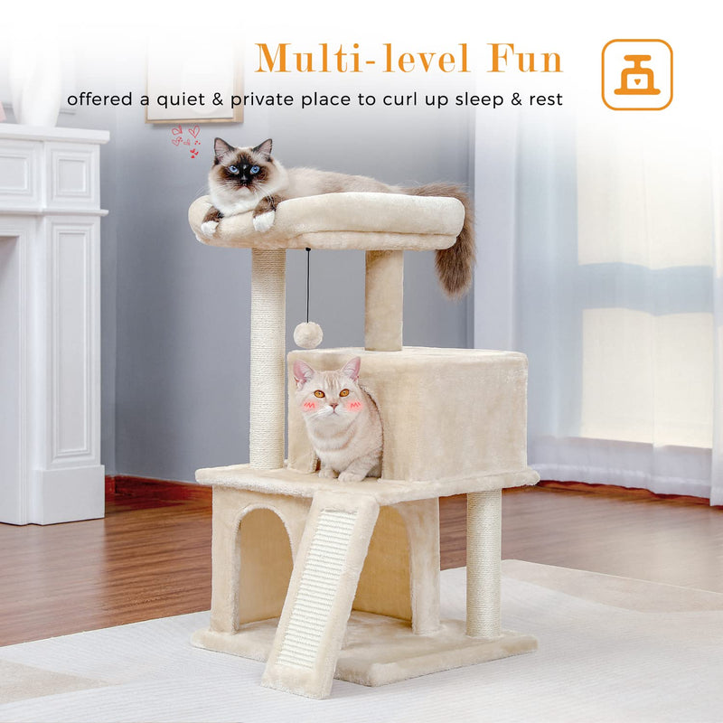 Cat Tree Luxury Cat Tower with Double Condos, Spacious Perch, Fully Wrapped