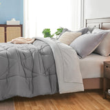 Queen Comforter Set 7 Pieces Bed in A Bag - Soft Microfiber Reversible Grey Bed Set