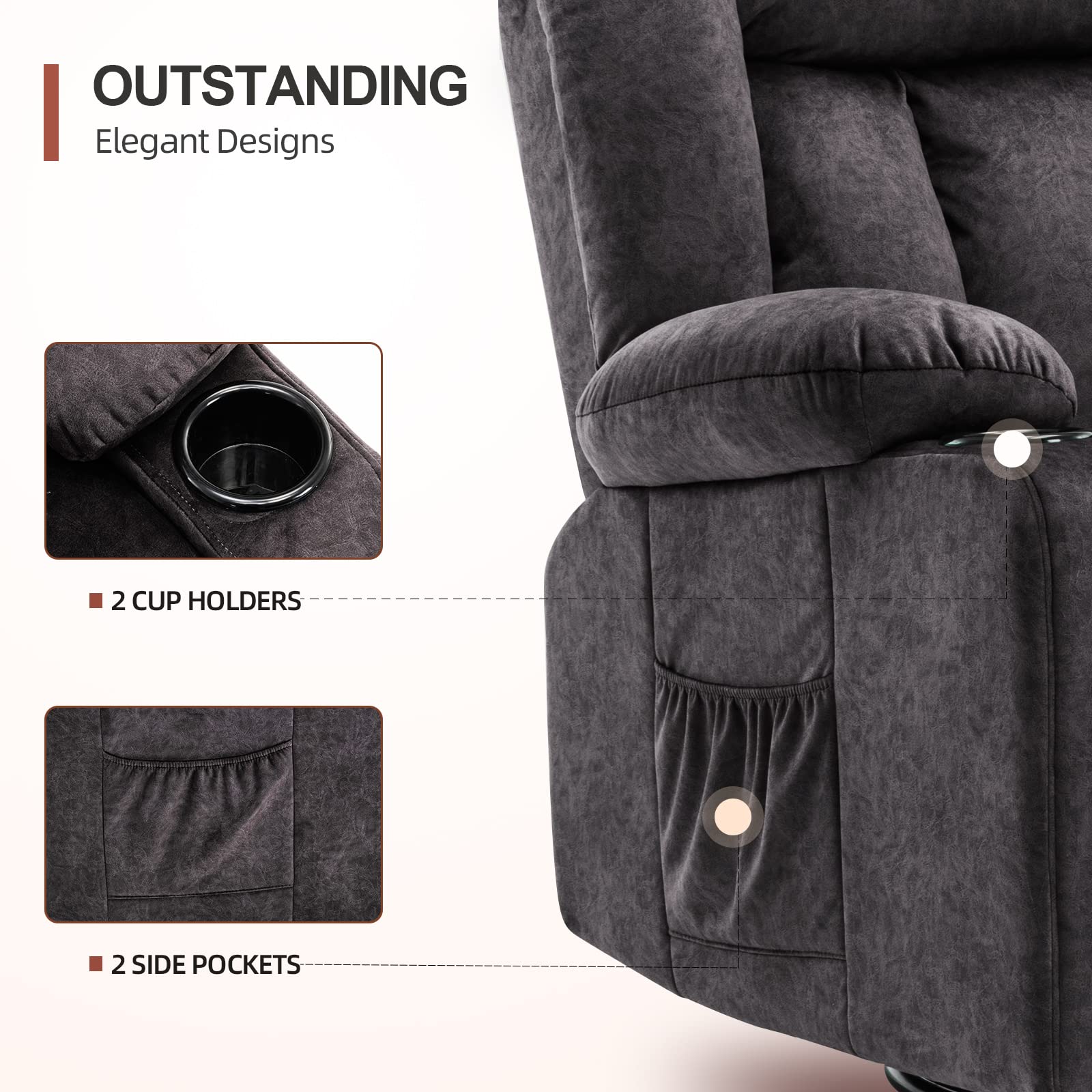 ComforaGlide Swivel Rocker Recliner – Heated Massage & Overstuffed Comfort