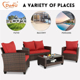 4 Pieces Patio Furniture Sets Outdoor Sectional Wicker Set Outdoor Conversation Set