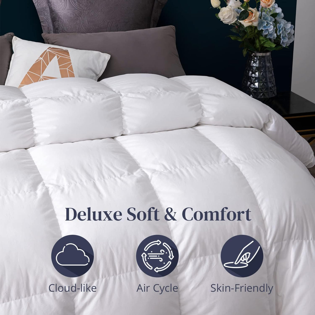 Luxurious Feathers Down Comforter Queen Size, Fluffy Hotel Collection Duvet Insert