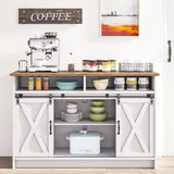 White Coffee Bar, Farmhouse Buffet Storage Cabinet with Barn Door