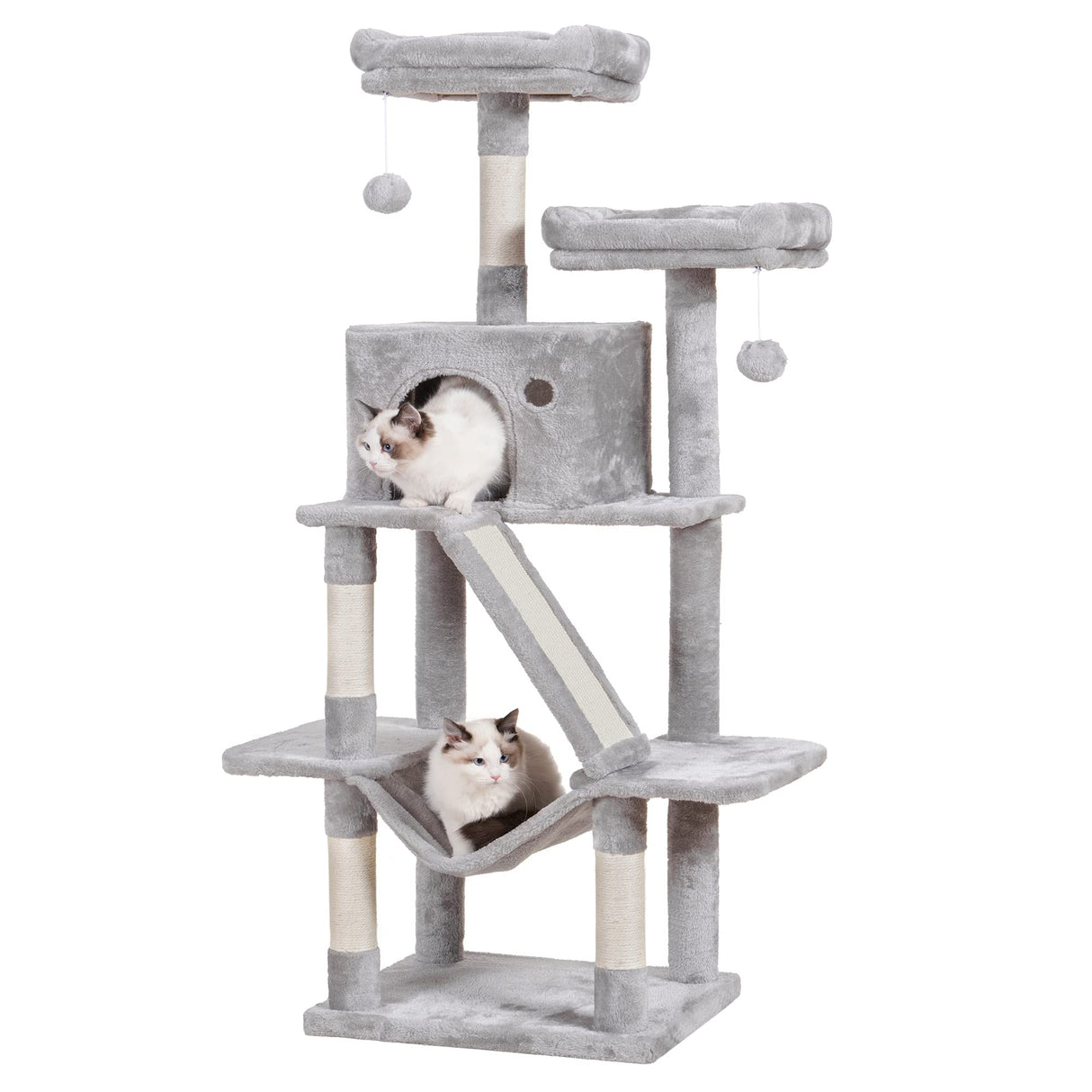 Cat Tree, 57" Cat Tower with Scratching Posts, Multi-Level with hammocks, Toys