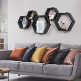 Hexagonal Floating Shelves Wall Mounted, Set of 5 Wood Farmhouse Storage