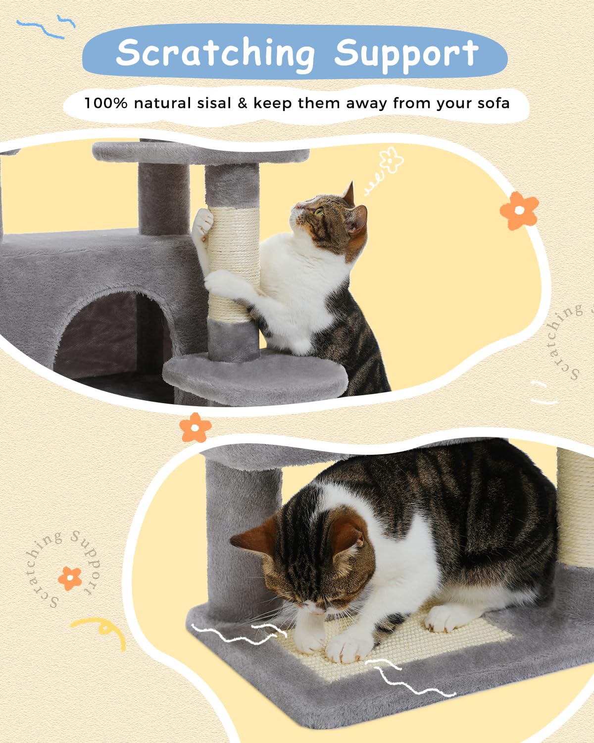 Cat Tree for Large Cats, Cat Tower for Indoor Cats with Large Hammock