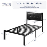 Twin Bed Frames with Faux Leather Headboard for Kids, Platform Bed Frame