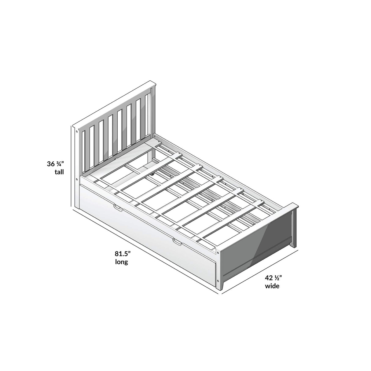 Twin Bed, Wood Bed Frame with Headboard For Kids with Trundle