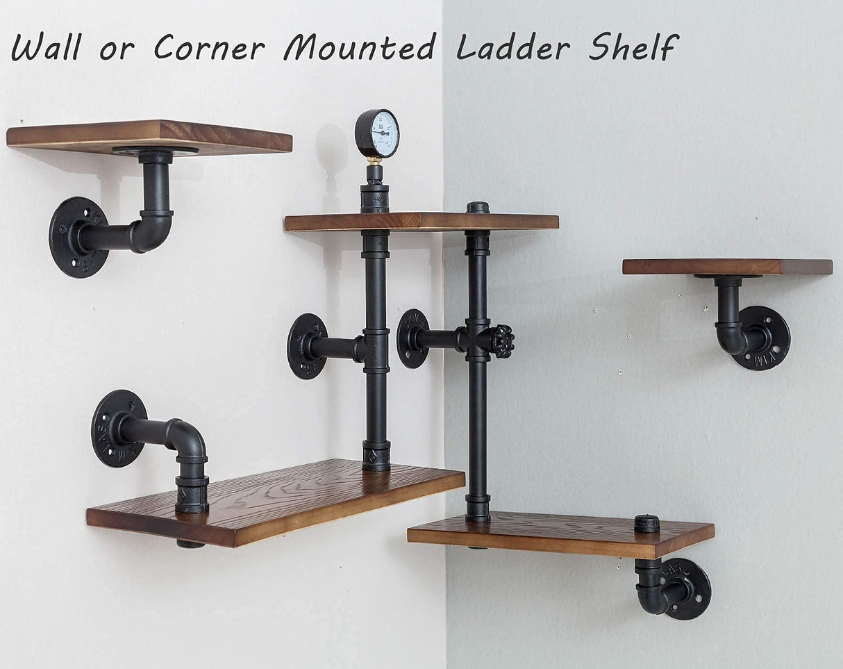 Industrial Rustic Modern Wood Ladder Pipe Wall Mounted Floating Shelves