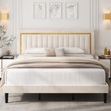  King Size Bed Frame with Adjustable Tufted Headboard, Velvet Upholstered Platform Bed